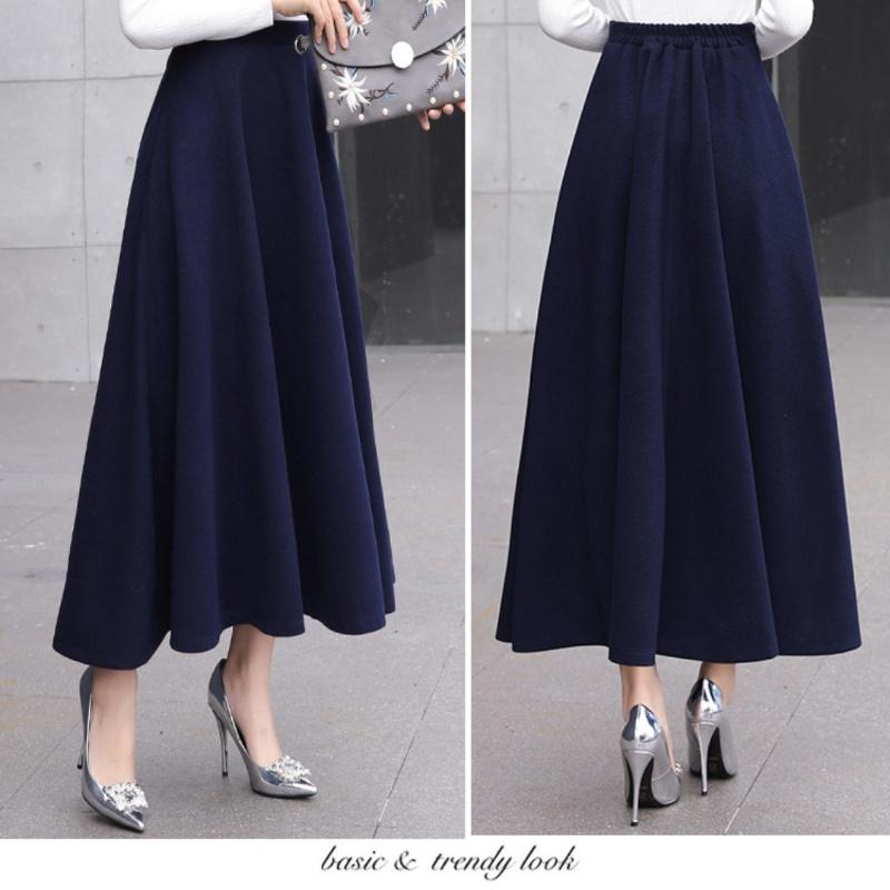 Fusta Tooxika de lână pe jumătate, Fusta lungă cu talie înaltă și tiv mare, Fustă îngroșată în linie A, Fusta umbrelă