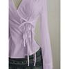 Women's Casual Top, Versatile, Elegant, Waist Cinching Design, Solid Color Women's Shirt
