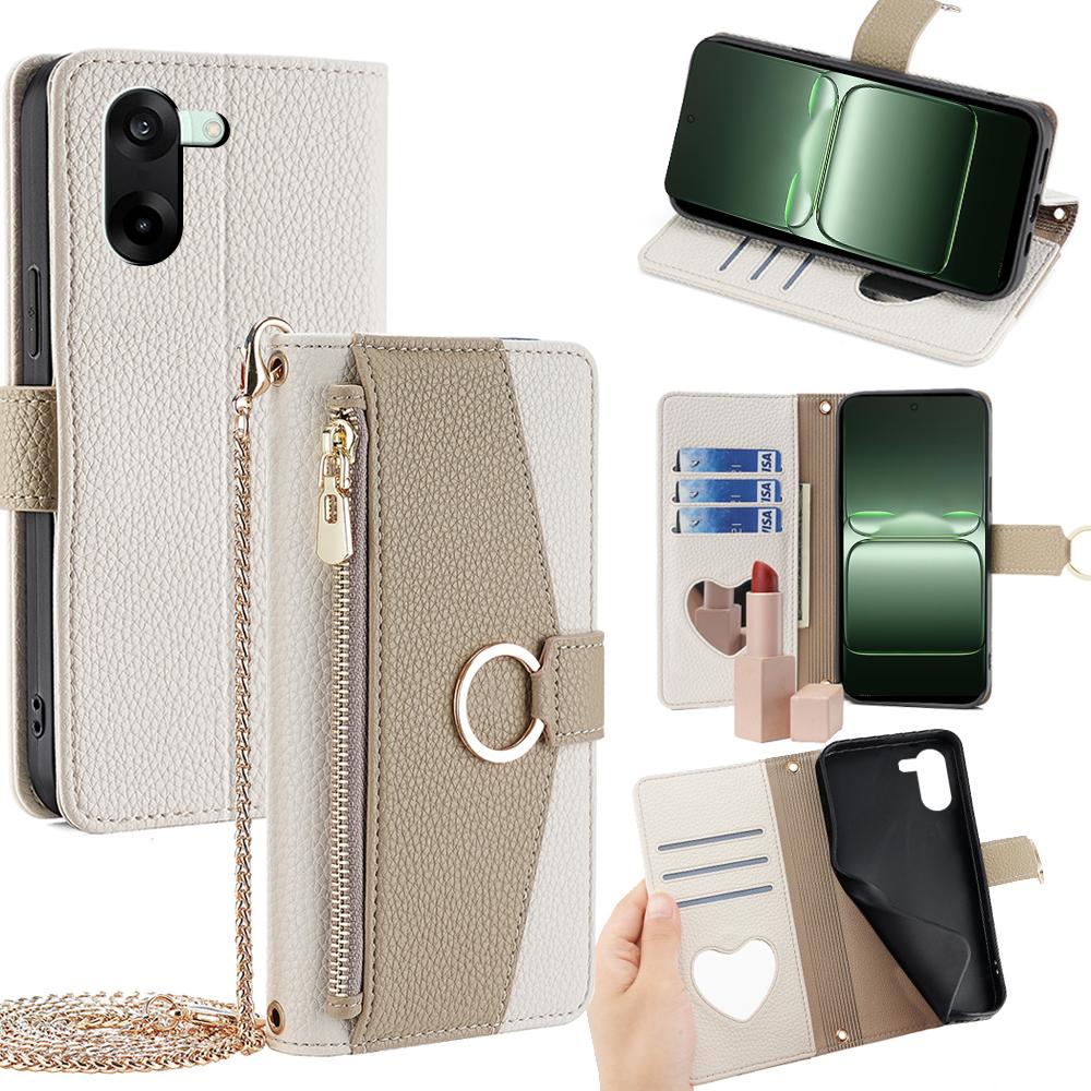 For OnePlus Nord CE5 5G/Ace 5 Racing 5G Case Mirror Wallet Leather Phone Cover with Chain Shoulder Strap