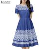 Women Casual Round Neck Summer Short Sleeve Print Dress