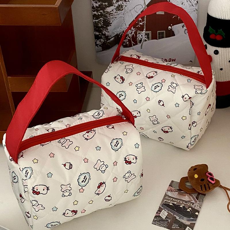Kawaii Hellokitty Anime Cosmetic Bag Women'S Makeup Case Portable Toiletry Bag Large Capacity Handbags Travel Tote Gift For Girl
