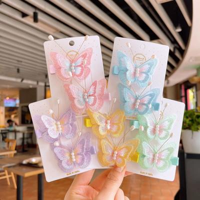 Criança 3D Fada Bordada Borboleta Presilhas de Cabelo Crianças Tule Dupla Camada Pérola Franja Grampo de Cabelo Menina Requintado Acessório de Cabeça de Princesa HP01