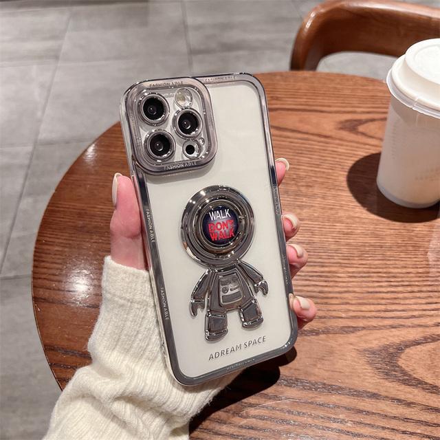 Galvanisierte Astronauten-Ringhalter-Hülle für iPhone 11 12 13 Pro Max X Xr Xs Max Linsenschutz Silikonbeschichtung