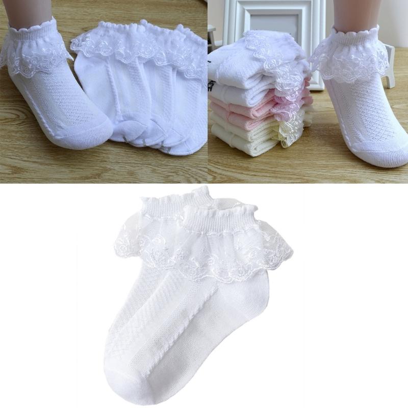 Pack of 5 Pair Girls Frilly Ankle Socks Comfortable Cotton Socks with Delicate Lace Edge for Parties and School