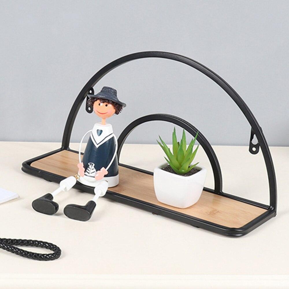 Vintage Wrought Iron Shelf Wood Board Decorative Wall-mounted