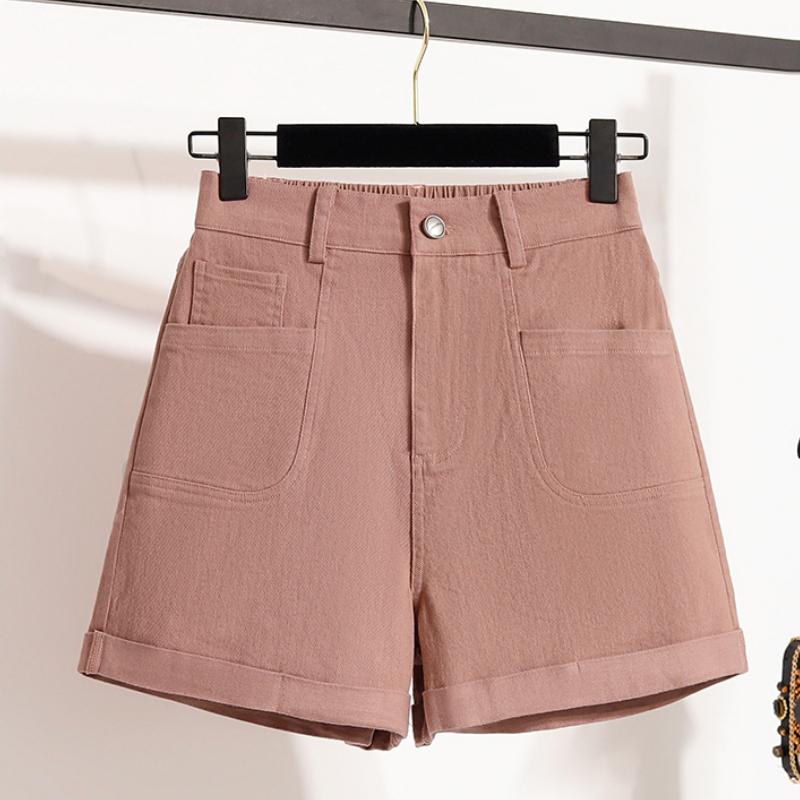 DIMANAF Übergröße 2025 Damen Shorts Hosen Sommer Locker Harem Jeans Kurz Basic Hohe Taille Elastischer Bund Uni Hosen