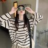 Crew Neck Striped Long Sleeve Shirt Women's Autumn New Design Loose Slimming Casual Student Slit Top