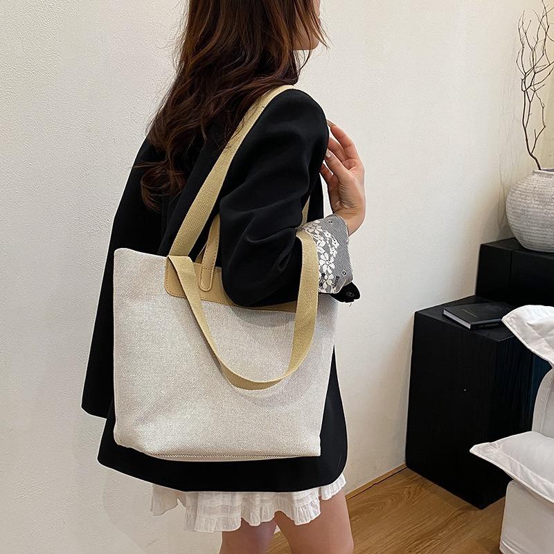 Summer New Shoulder Armpit Bag Large Capacity Retro Contrasting Color Design Literary Commuter Tote Bag Handbag