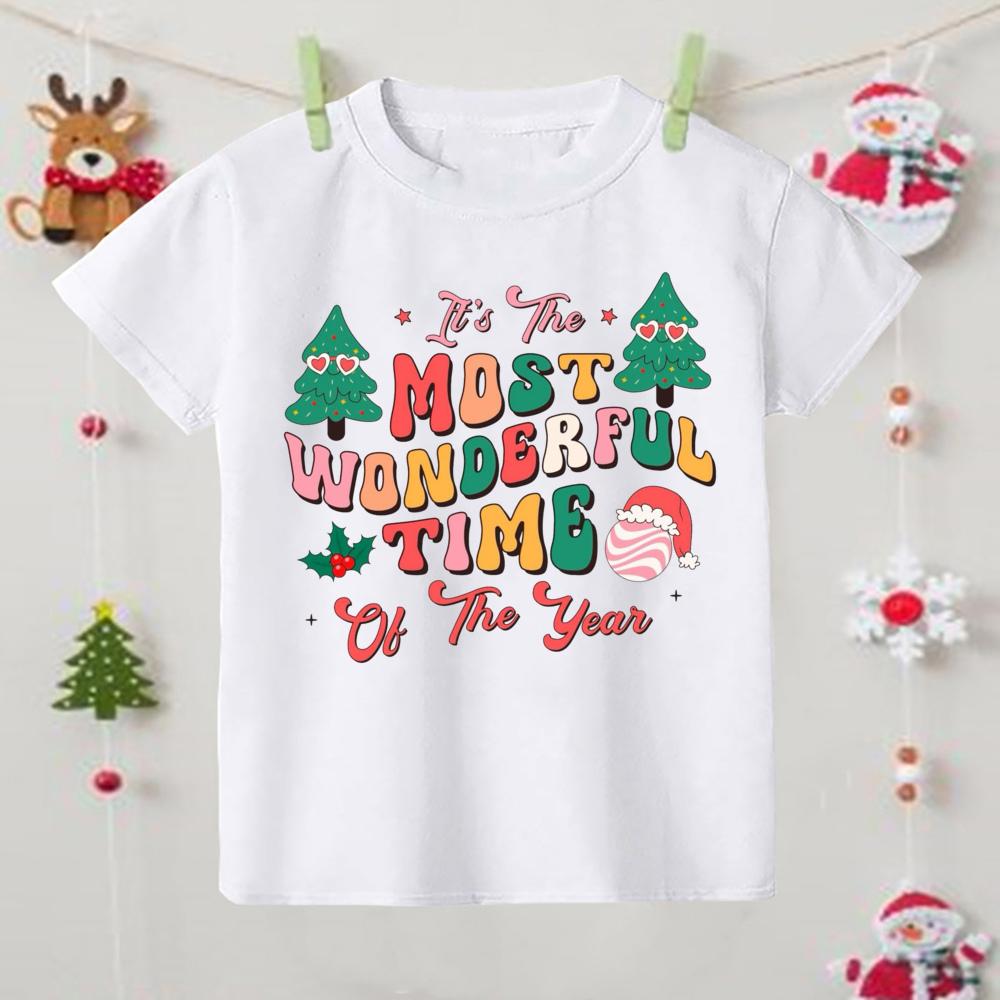 Its The Most Wonderful Time of The Year Print Kids Shirts Christmas Party Boys Girls Outfit Holiday Child Tshirt Xmas Clothes