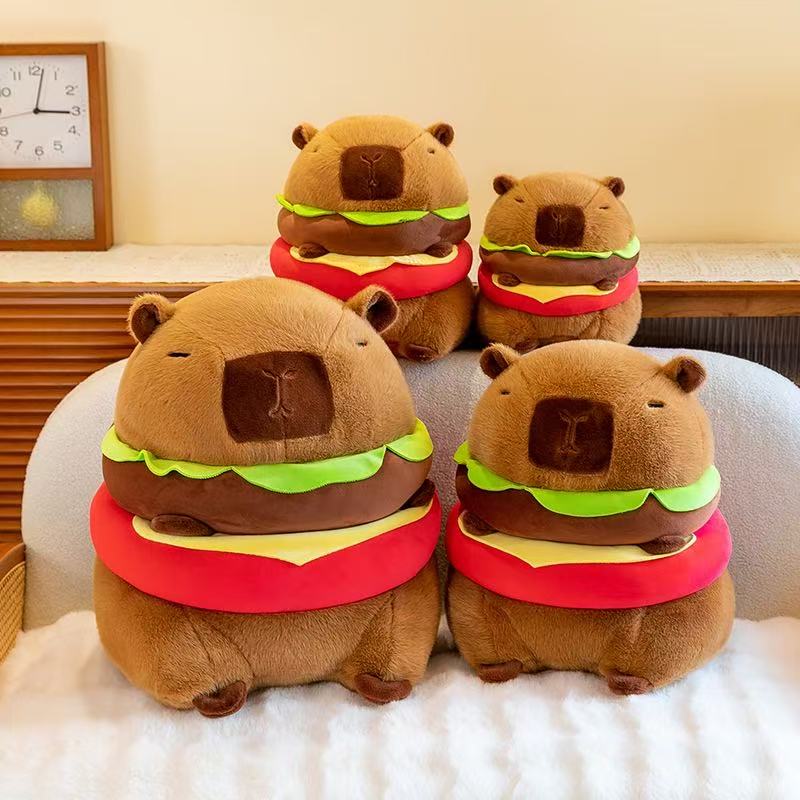 Nieuwe Leuke Hamburger Capibara Pluche Knuffel Simulatie Dier Pop Zacht Kinderspeelgoed Verjaardagscadeau Kawaii Kamerdecoratie