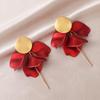 Pinkdudu Resin Petals Long Tassel Drop Earrings Pearl Luster Flower Stud Earrings PD2383