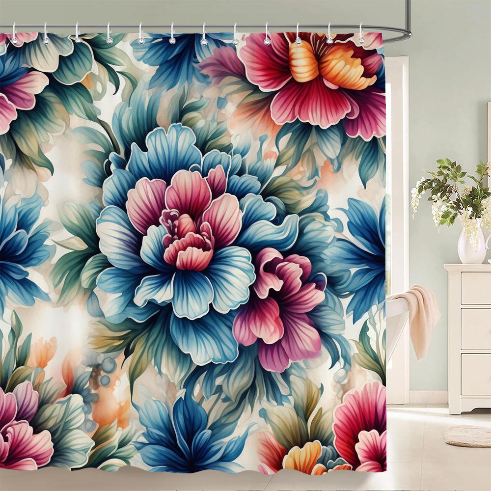 

1 Pcs Colorfulful Floral Pattern Polyester Shower Curtain Bathroom Partition Curtain Bathroom Water-Blocking Decorative Curtain W60H190(CM)-1 Pcs