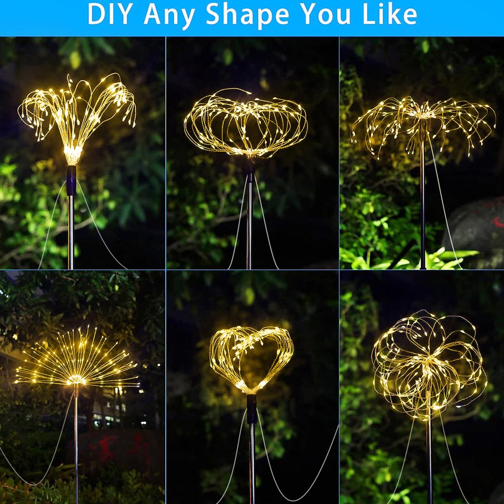 Solar Garden Lights Outdoor Waterproof Firework String Light Smart for Yard Decorative Outside LED Sparkler Lamp 8 Lighting Mode