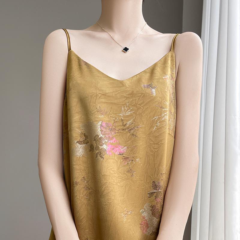 

Женское летнее платье А-силуэта с V-образным вырезом, без рукавов, из атласа-жаккарда - Длинное, свободное, стройнящее, стиль высокого класса 4XL жёлтый