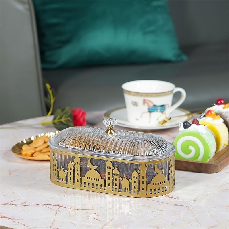 Multifunctioneel IJzeren Snackschaaltje voor Eid Activiteiten Huisdecoratie Broodplateau met Deksel Serveerschaal voor Dagelijks Gebruik