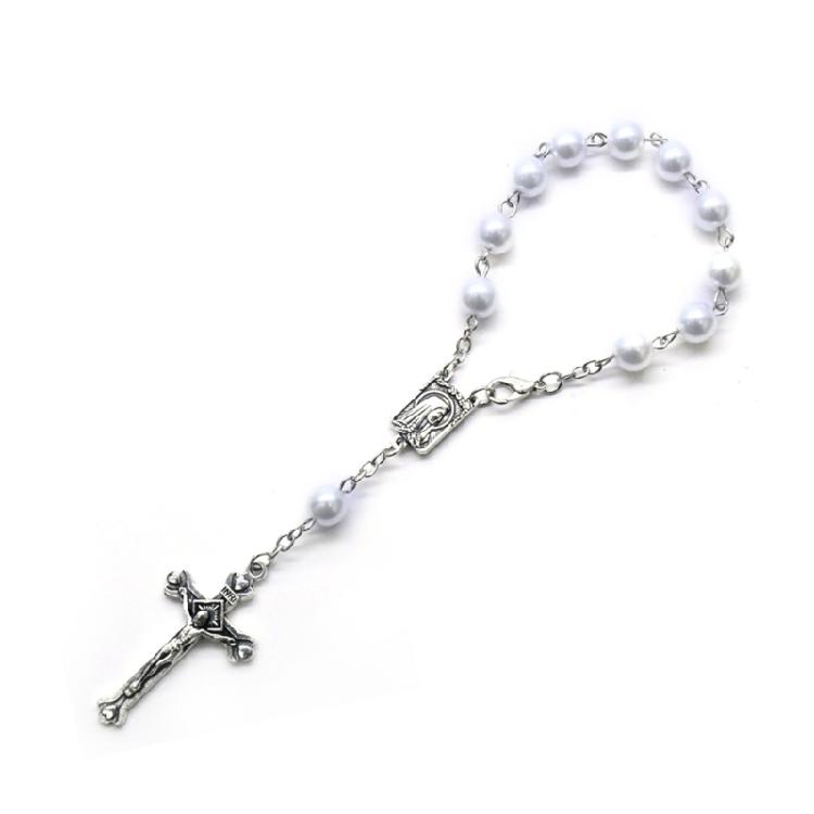 8mm Pearl Rosary Bead Finger Baptism Rosaries for Christening Baby Shower