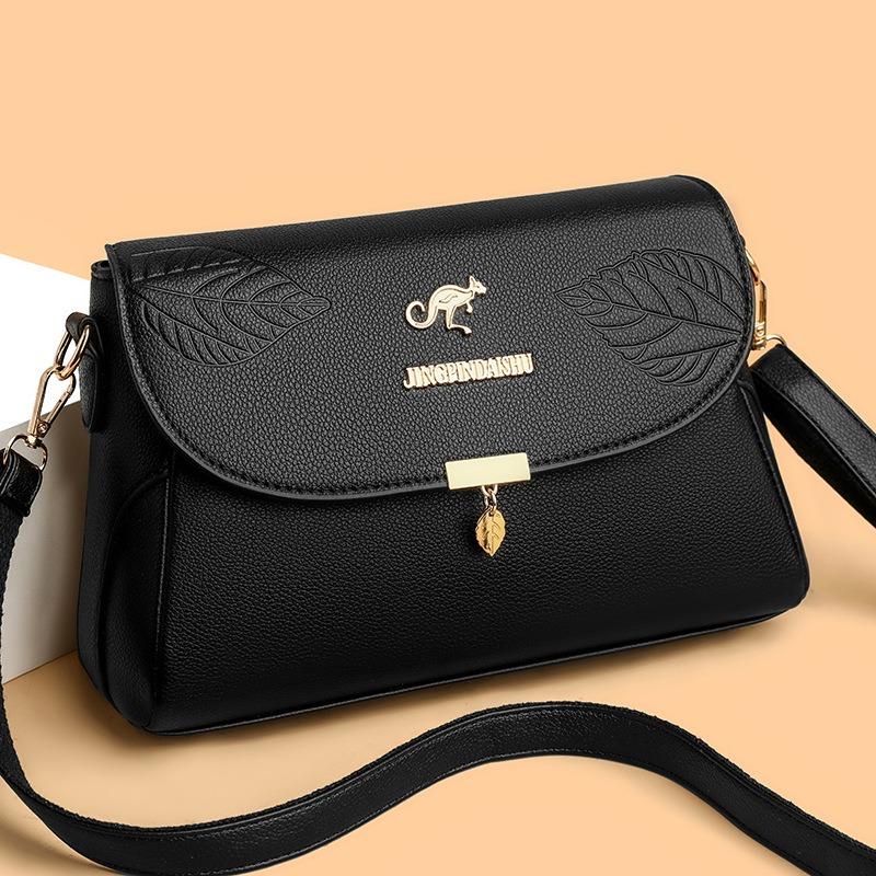 New soft leather texture large capacity single shoulder oblique span women's bag versatile fashion embossed leaf small square bag