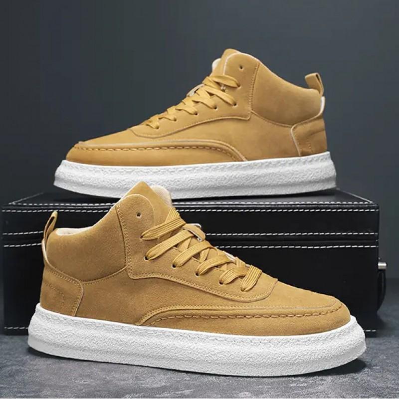 

Men s Shoes 2025 / Versatile Thick Soled Daily High Top Korean Version Fashionable Simple Casual Mid Board 40 хаки