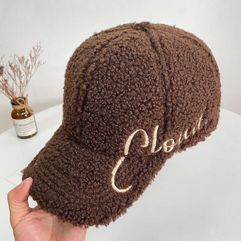 Embroidery letters lamb wool baseball cap children autumn and winter wide brim show face small warm versatile cap men