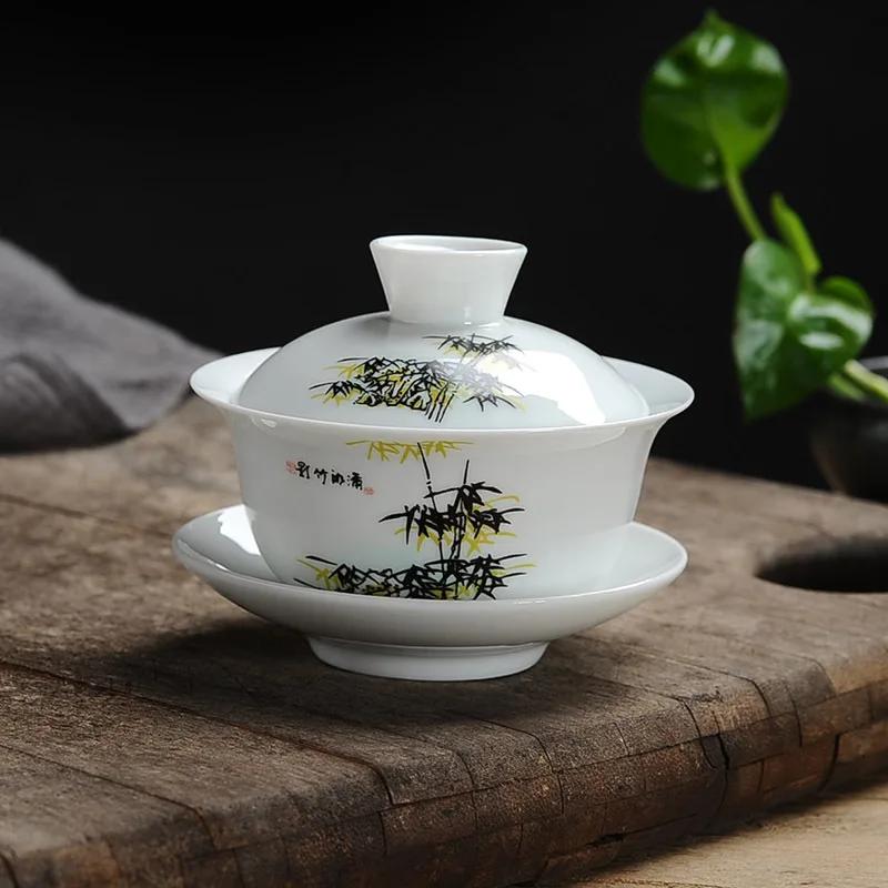 White Porcelain Gai Wan Tea Set Bone China Tea Sets Beautiful and Easy kettleDehua Gaiwan Tea Porcelain Pot Set for Travel