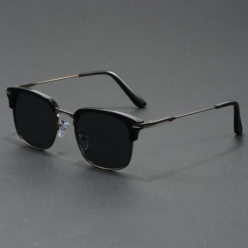 New Fashion Half Frame Sunglasses Retro Rectangular Design Black Grey Lens UV Protection Stylish Eyewear