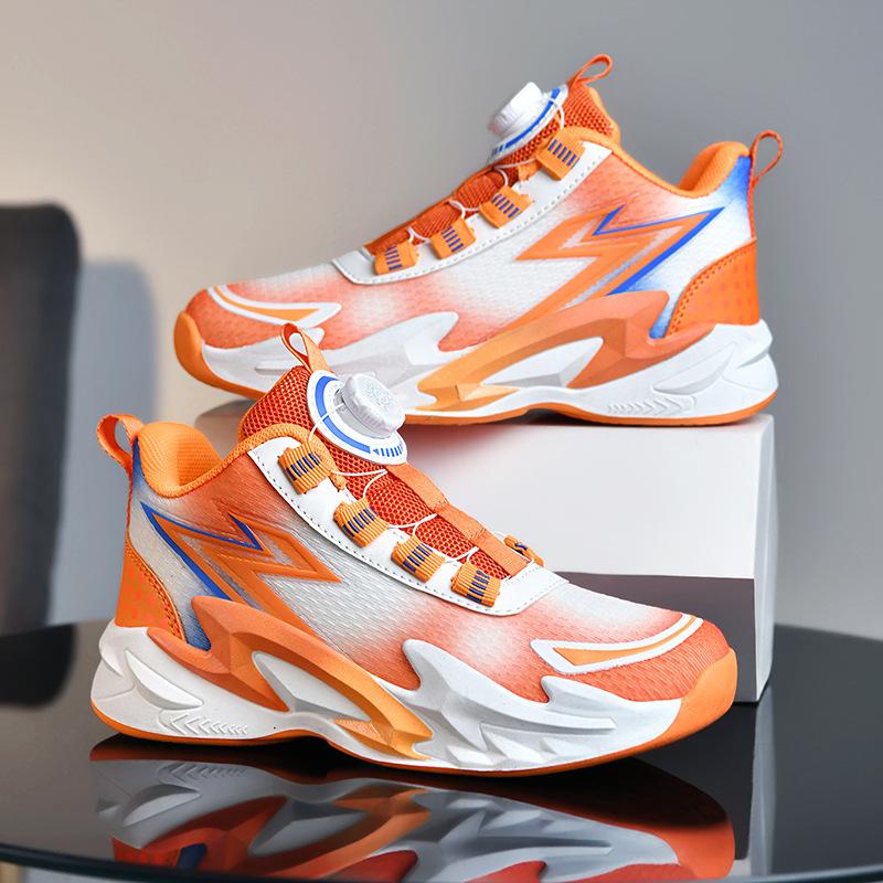 2025 New Boys Sneakers Children's Rotating Button Running Shoes Middle and Older Students Boys and Girls Basketball Shoes
