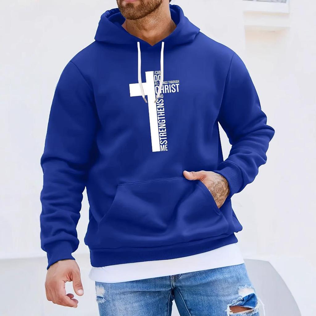 Men's 2025 Creative Black & White Cross Pattern Hoodie with Curved Hood