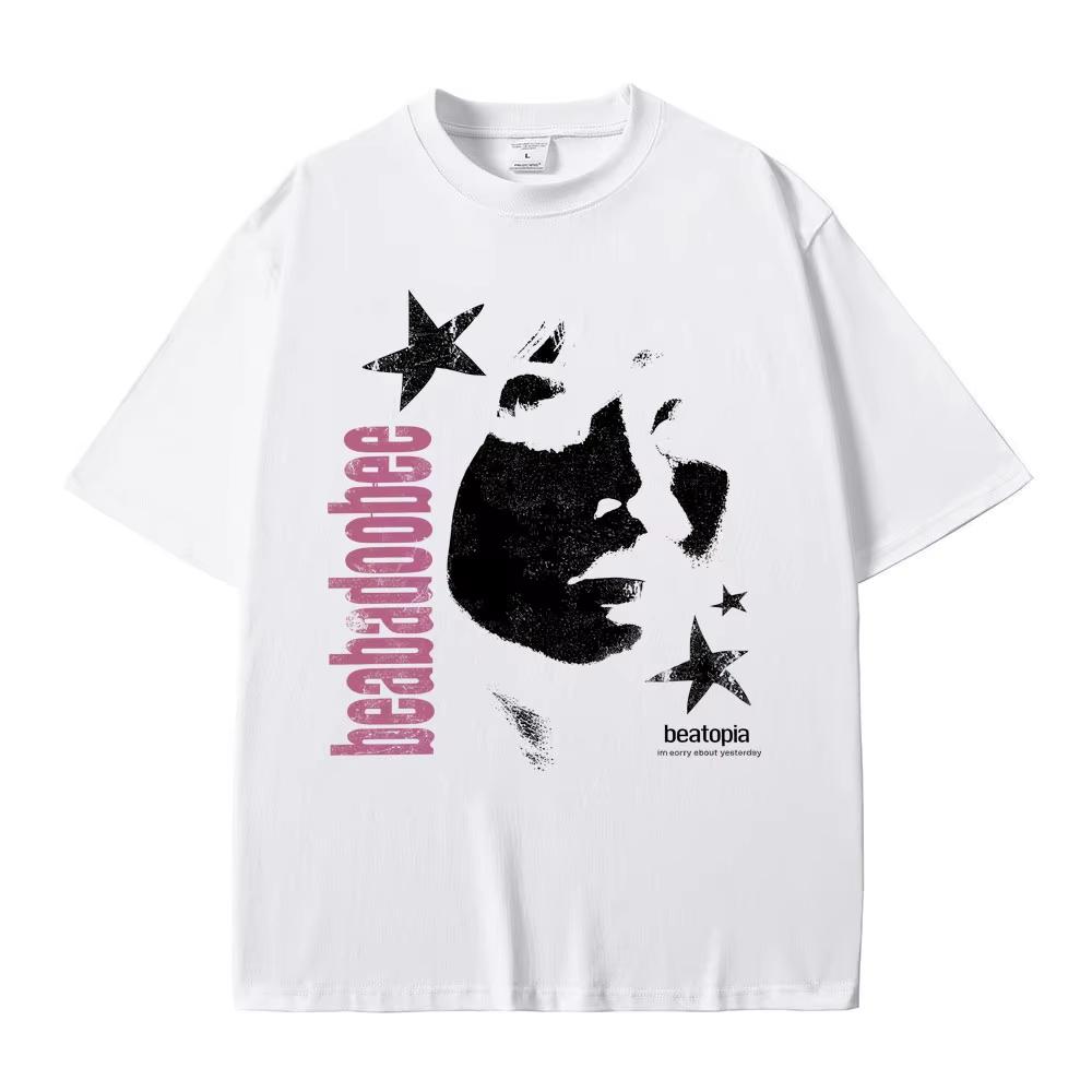 Beabadoobee Gesicht Grafikdruck Unisex Hip-Hop Mode Pop-Musik Lässig Reines Kurzarm Streetwear Kurzarm Damen und Herren T-Shirt