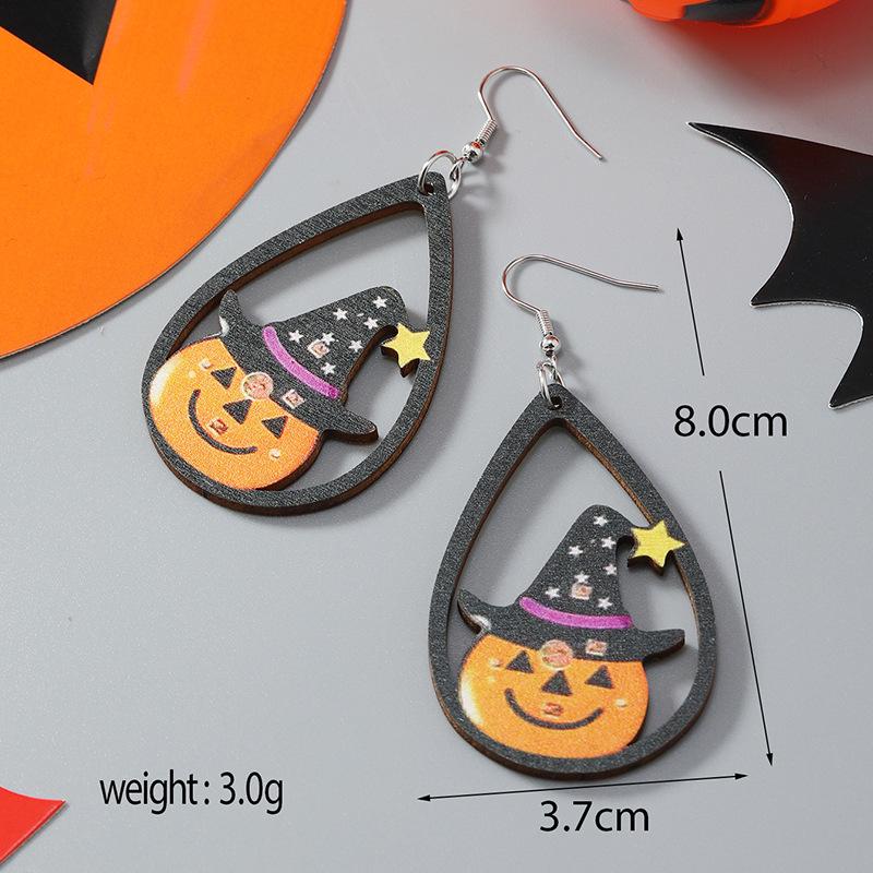 Halloween Wooden Pumpkin & Skull Wine Glass Guitar Earrings