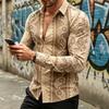 Men's long-sleeved collared shirt, ethnic print, flowy shirt, plus size street style casual cardigan top