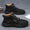 Herren Handgefertigte Lässige Leder Slipper Freizeitschuhe Hohe Stiefel Leder Winter Sport für Herren Weich und Bequem Rutschfest Baumwollgefütterte Stiefeletten
