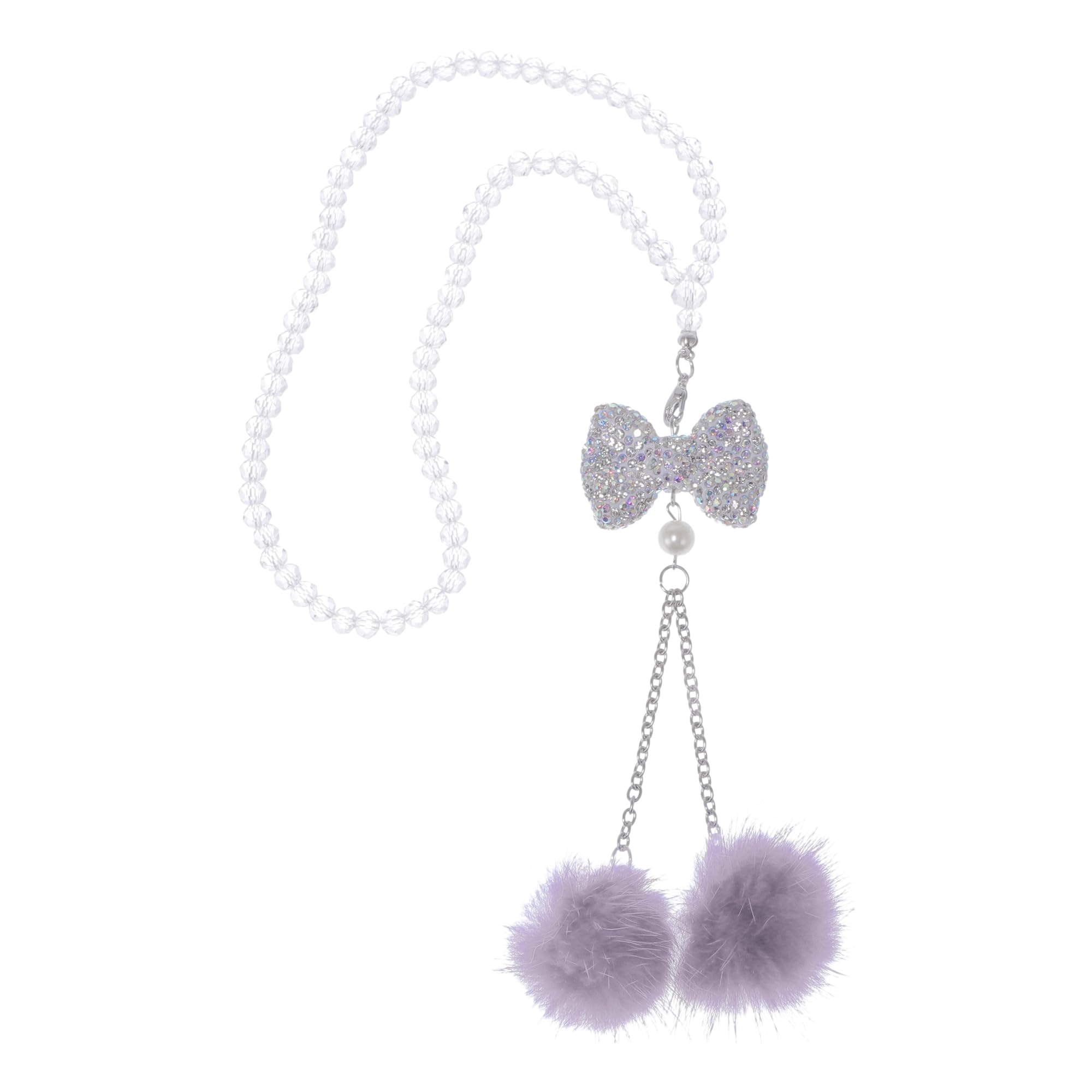 Partuto 1pc Artificial Crystal Bow Mink Hair Car Rearview Mirror Pendant Accessory Car Hanging Ornament Light Purple