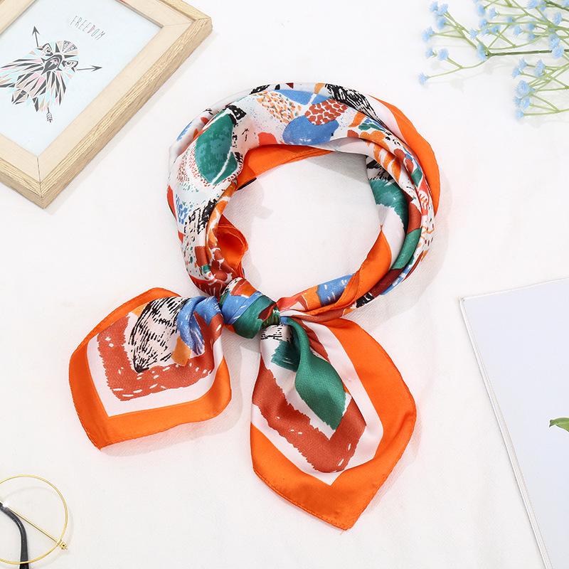 70cm Retro Printed Korean-Style High-End Imitation Silk Scarf for Women - Versatile Fashion Square Accessory