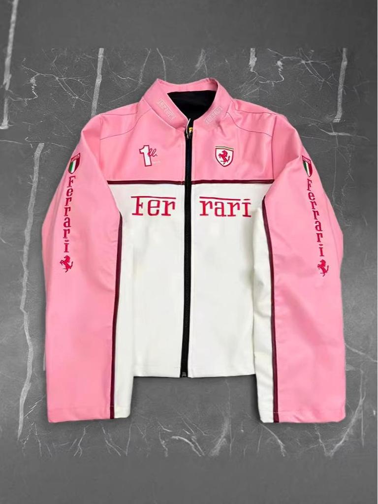 F1 Rennanzug Bestickte Lederjacke - Harley Retro Motorradstil, Baumwoll-Fahranzug, PU-Jacke