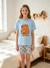 Set Pijamale Capybara pentru Fete, Tricou cu Mânecă Scurtă și Pantaloni Scurți, Imprimeu Drăguț cu Capybara, Îmbrăcăminte de Casă Ușoară pentru 13-16 Ani