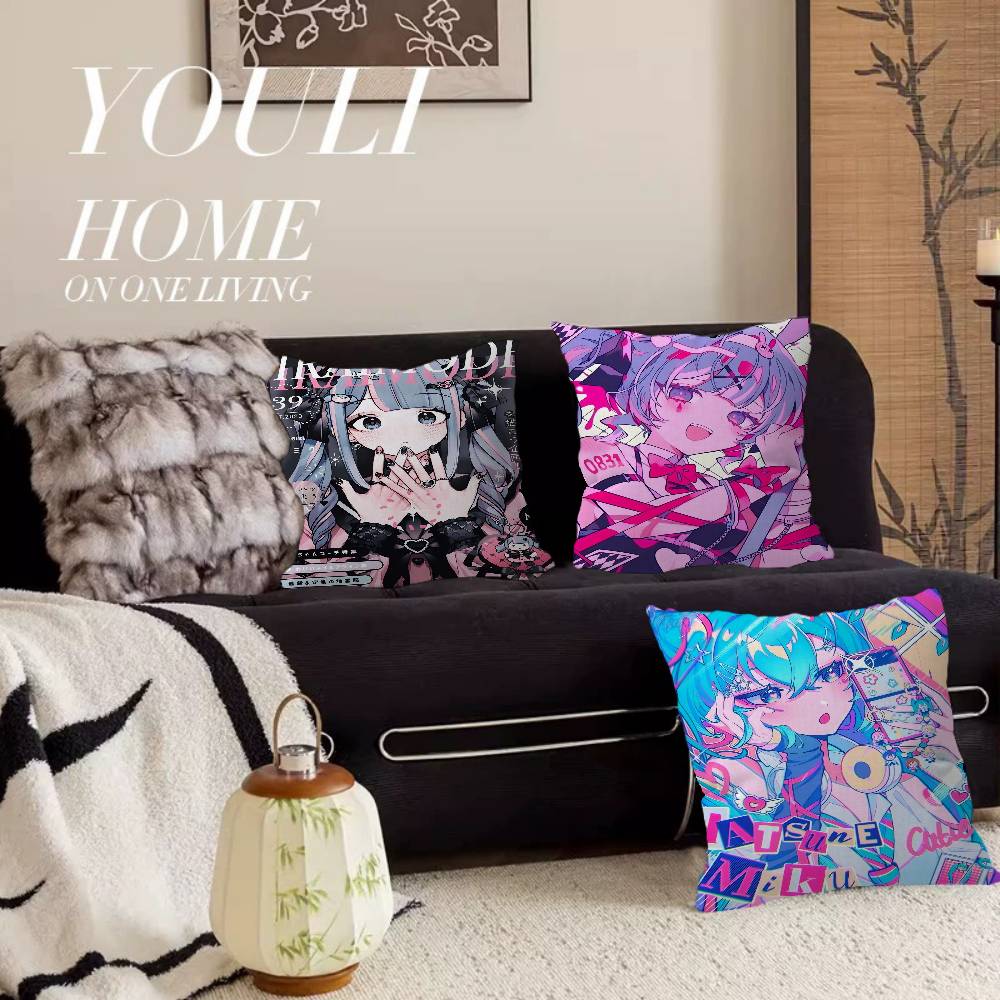 H-Hatsunes Role Anime M-Miku Pillow Cover Sofa Cushion Cover Home Room Decoration Children Gift