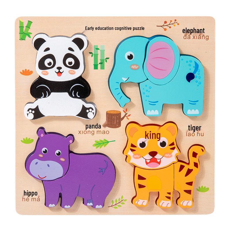 3D Wooden Puzzle Educational Toys for Ages 4-6: Animal & Transportation Shape Matching Blocks.