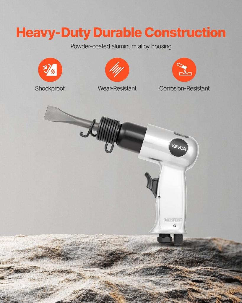Air Hammer, 4500BPM Pneumatic Hammer with Rust Removal Air Needle Scaler & 4PCS Chisels Round Shank, Lightweight & Compact Air Chisel Pneumatic Shovel