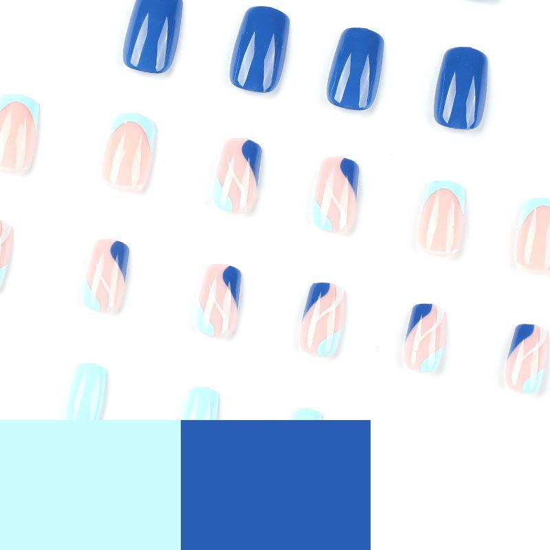 Wearable Blue & White Wave Pattern Press-On Nails