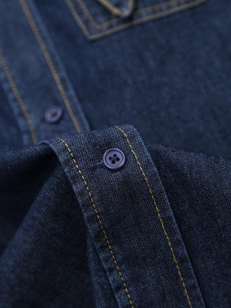 Europäischer Retro-Stil Fliege Knopf Langarm Denimhemd