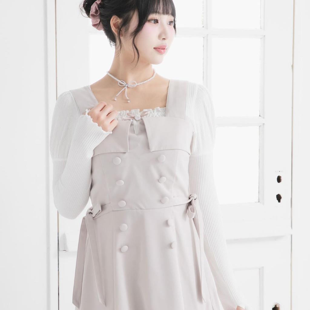 [Yumetembo] Jumper Skirt, Trench-Style Jumper Skirt Dress, Blue Gray