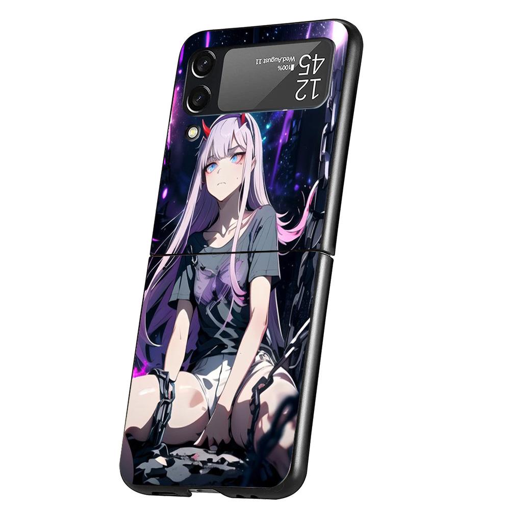 Zero Two Darling In The Franxx 02 Cover Phone Case For Samsung Galaxy Z Flip 7 6 5 4 3 5G Flip7 Flip6 Flip5 Flip4 Flip3 Black Fu