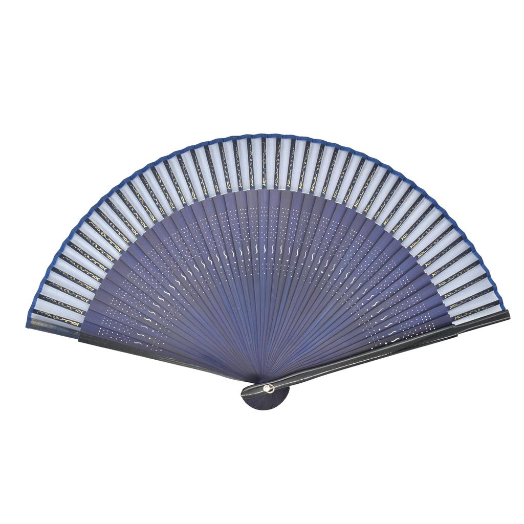Onishi Kensei Sales Plain Short Silk Dark Fan, Blue/Indigo Bamboo, Size Approx. H21cm, S22-MTS03