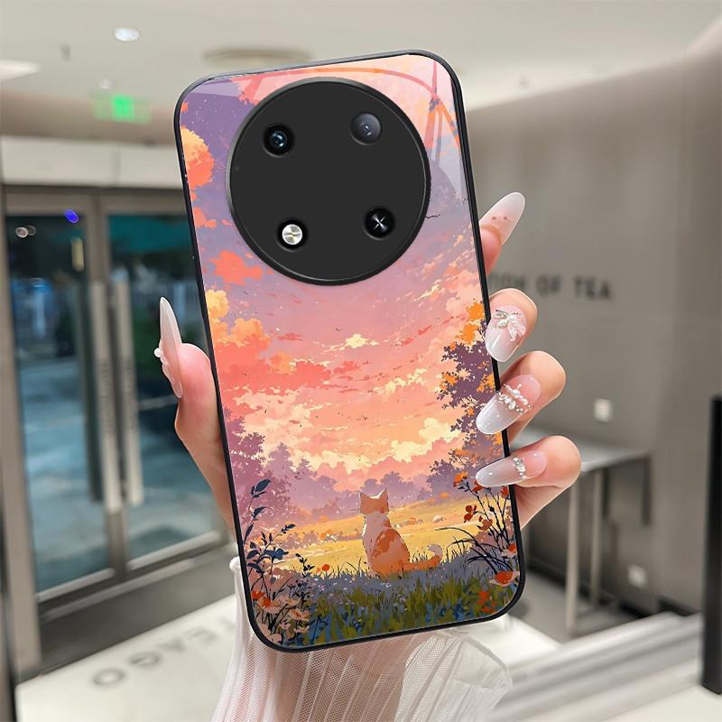 

Beautiful Flower Cute Cats Case For ITEL RS4 S666LN / ITEL S23 S665L Tempered Glass Phone Case Protective Back Cover Hard Shell Itel S23-S665L