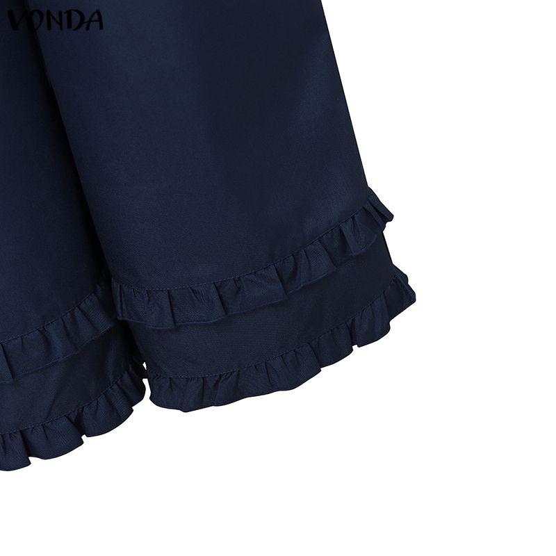 VONDA Women Casual Elastic Waist Casual Nonelastic Wide Leg Pants Ruffled Hem Trousers