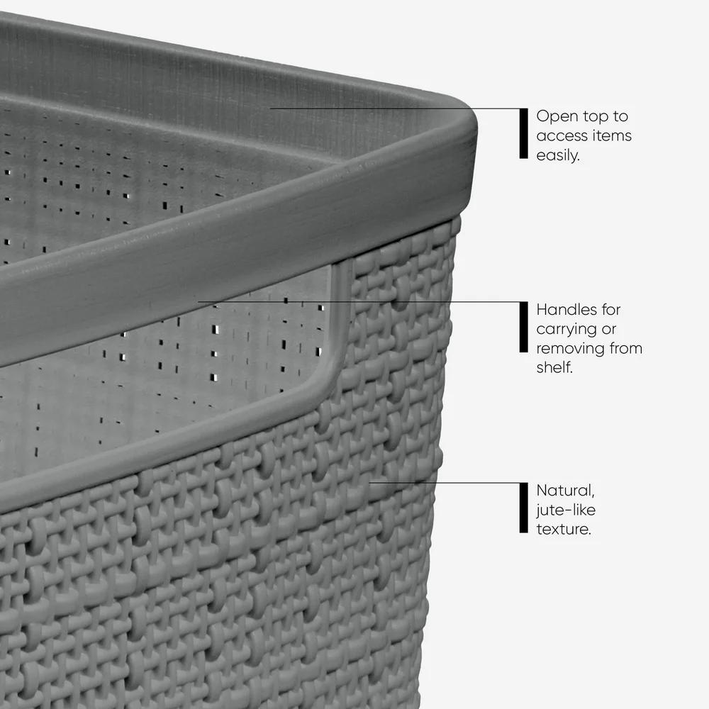 Jute Large Easy Access Basket Medium Durable Resin Organization and Storage Basket Bin Grey
