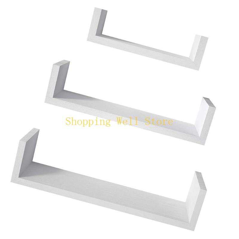 KX4B Pack of 3 Solid Floating Wall Shelves Featuring Water Based Paint for Home Decoration and Storage Solution