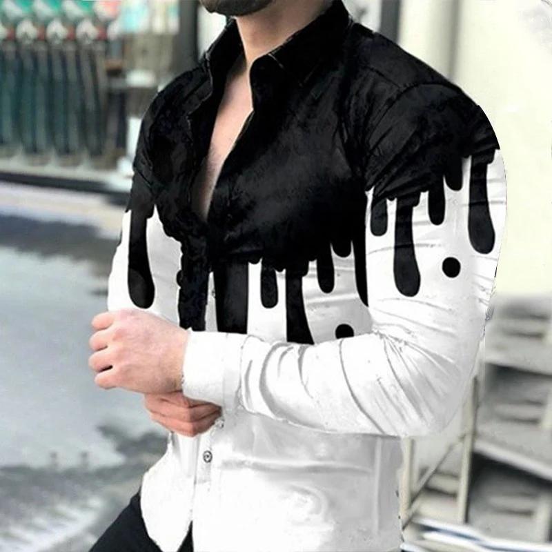 Autumn Men's Casual Versatile Fashion Street Men's Shirt Lapel Single-breasted Shirt Men's Irregular Line Long-sleeved Shirt