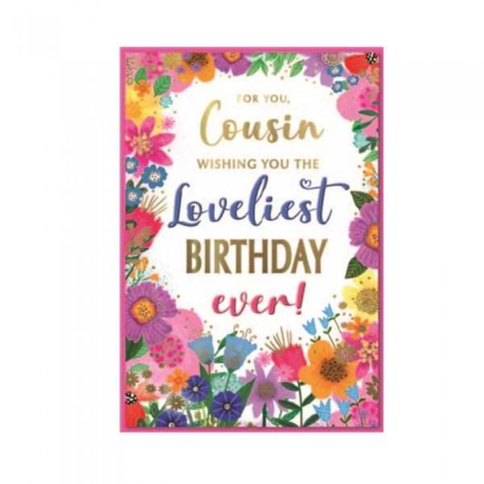 Simon Elvin For You Cousin Flowers Birthday Greetings Card (Pack of 6)