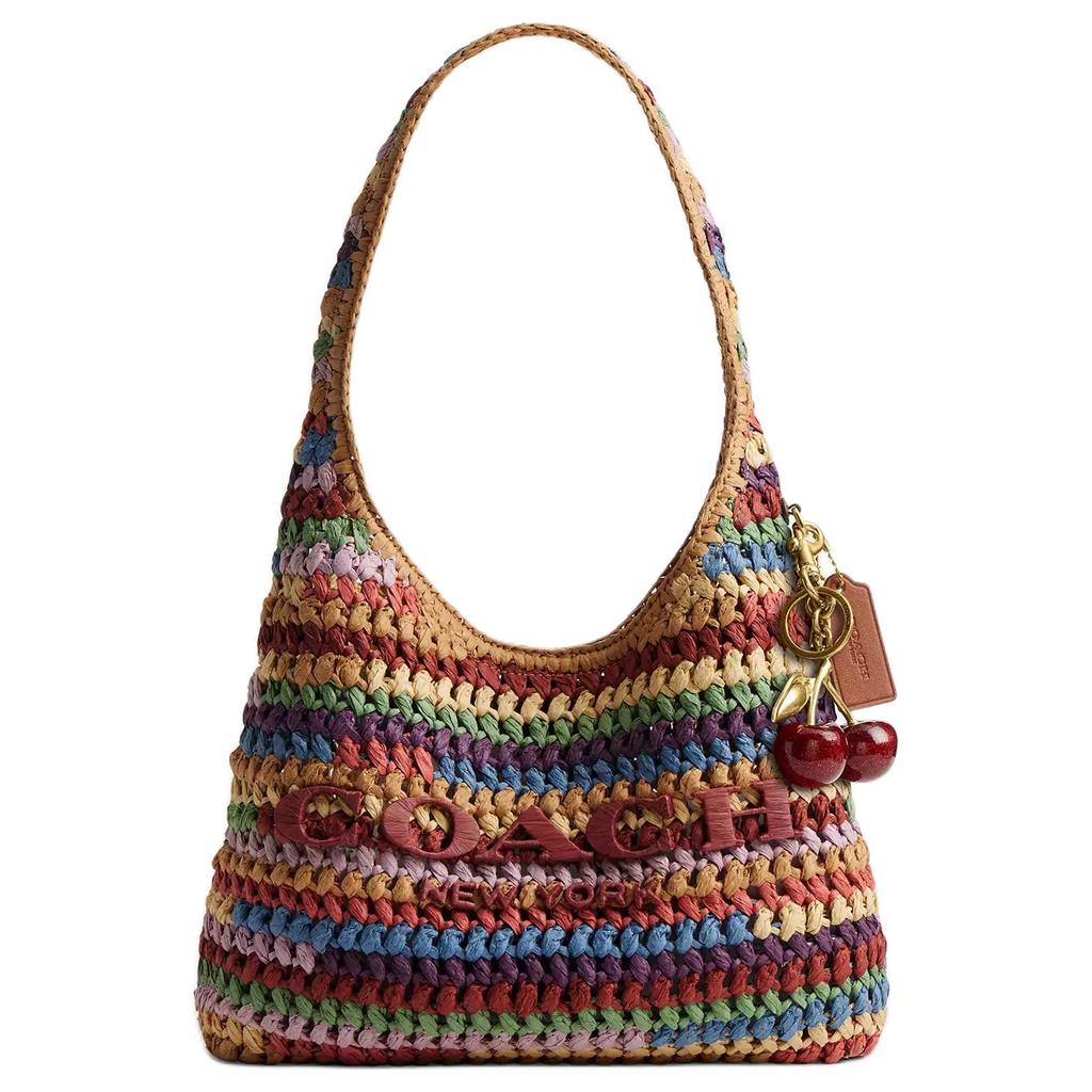 Coach Brooklyn 28 Gewebtes Design Magnetverschluss Stroh Und Kalbsleder Hobo Tasche Damen Hobo Tasche Mehrfarbig CDZ39-B4L38